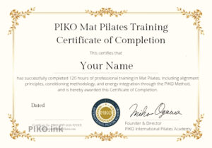 PIKOマットピラティス資格講座の修了証サンプル